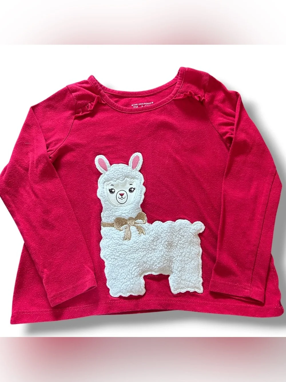 The Children's Place Girls' Red Llama Applique Long Sleeve Top size 3T.
